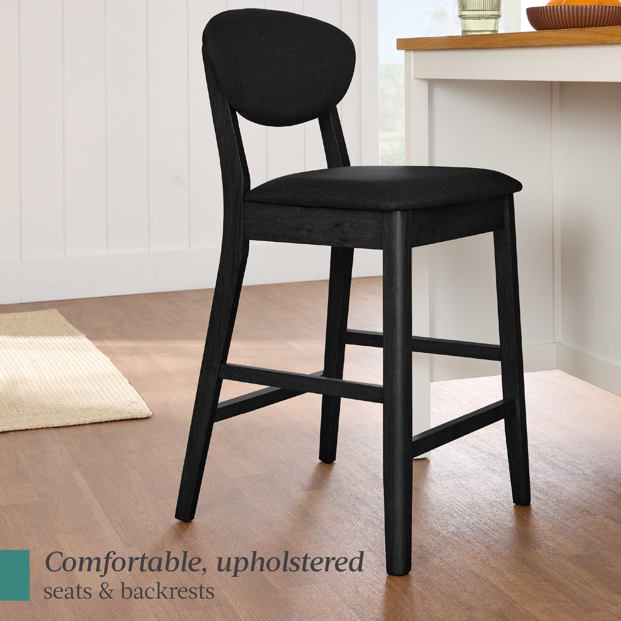 Best Choice Products Set of 2 Counter-Height Bar Stools, Armless W/Upholstered Seat Cushion & Backrest - Black / Black