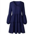 thumbnail image 6 of LLYwey s Tunic Dresses for Women 2024 V-Neck Long Sleeve Solid Loose Dress Lantern Sleeve Fashion Dress New Sweater Dresses Navy Xxl, 6 of 8
