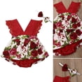 thumbnail image 3 of Ensemble de Vêtements d'Été pour Nouveau-Née Fille : Barboteuse Robe Combinaison Justaucorps Bandeau à Fleurs, 3 of 5