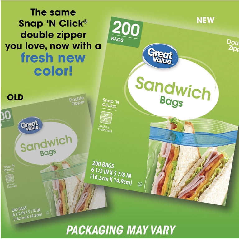 Great Value Double Zipper Sandwich Bags, 200 Count, 6.5x5.875 inch Great Value Double Zipper Sandwich Bags, 200 Count, 6.5x5.875 inch