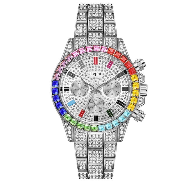 PVCS Montre Homme Mode Horloge Acier Inoxydable Décontractée Habillée Poignet Cristal