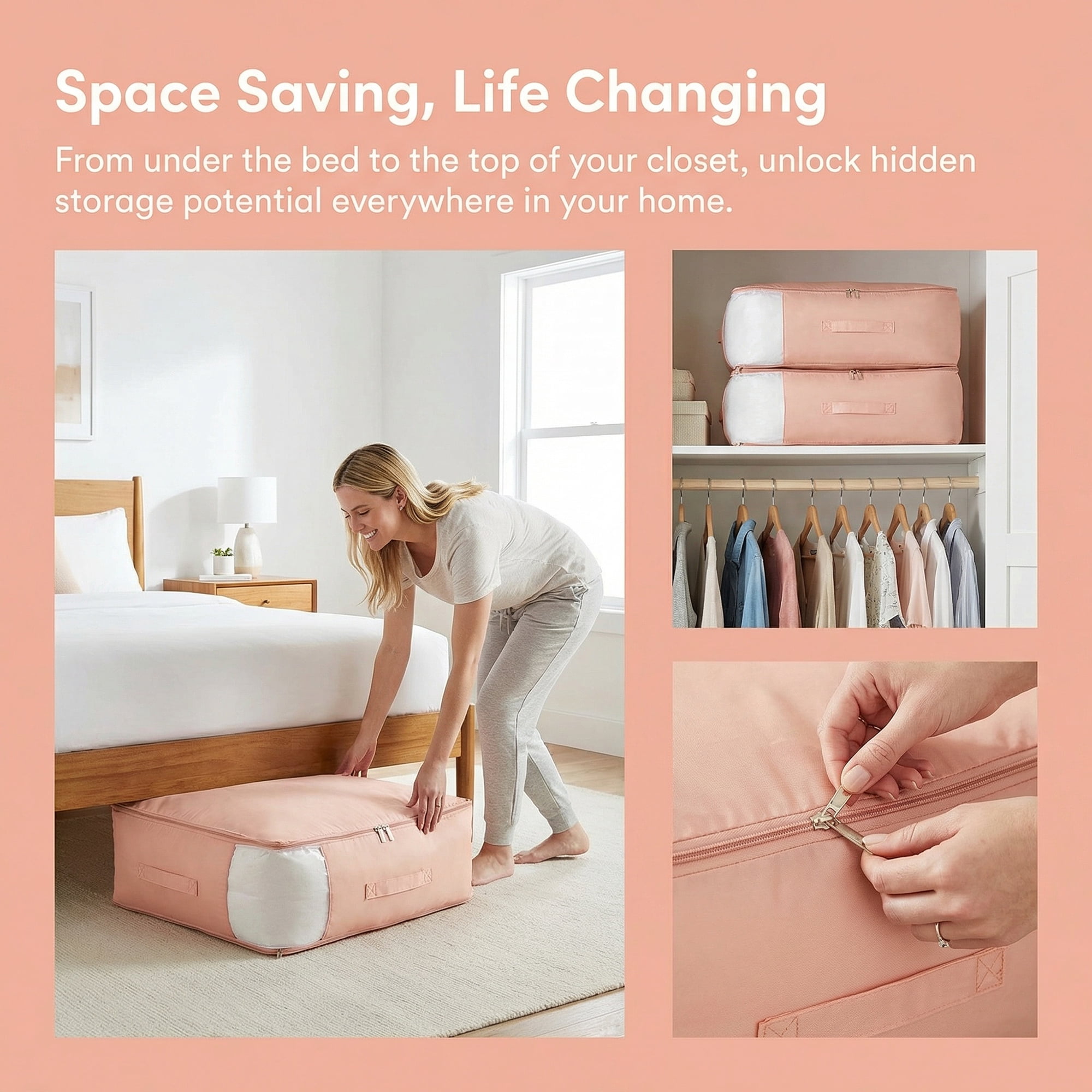 Unique Bargains 1Pc Clothes Expandable Storage Bag Pink 21.3*16.5*11.8in