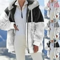 thumbnail image 6 of Fluffy Fleece Winter Coats For Womens Zip Up Sherpa Jacket Color Block Hooded Sweatshirt Long Sleeve Outerwear Coat, 6 of 7