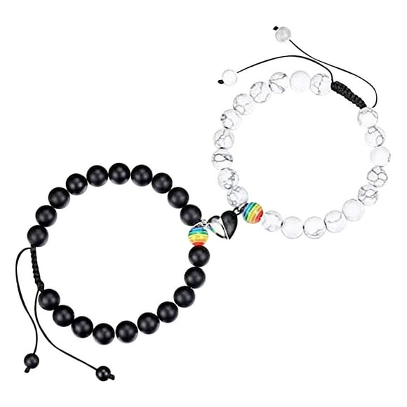 Fiudx Pulsera de Pareja de Turquesa Blanca Esmerilada, Diseño de Imán En Forma de Corazón, Material de Piedra Natural, Textura Resistente y Única, Regalo Conmemorativo de Pareja, Estilo Unisex, Juego