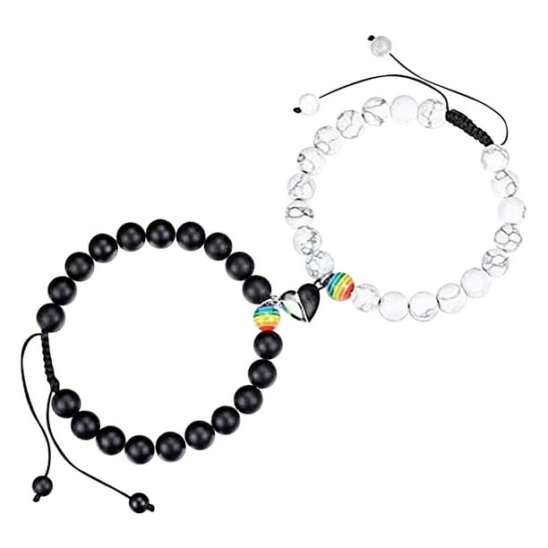 Adornos colgantes para San Valentín, pulsera de pareja de turquesa blanca esmerilada con forma de corazón con imán absorbente de piedra natural, pulseras para hombres y mujeres, pulseras de piedra nat