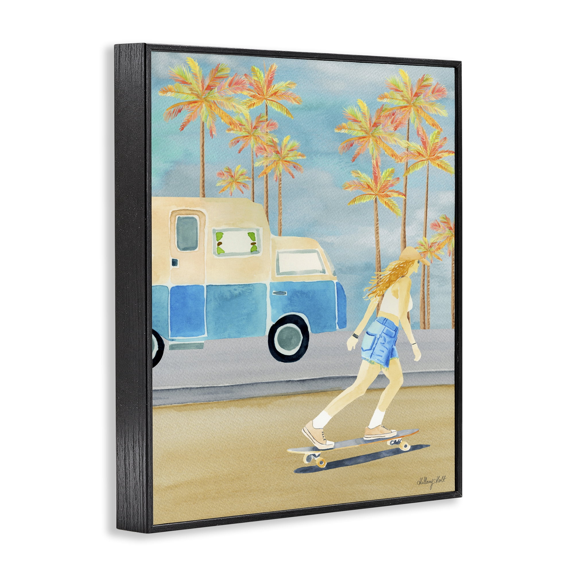 Stupell Industries Santa Monica Road Trip Black Framed Giclee Art, design by Hillary Holt