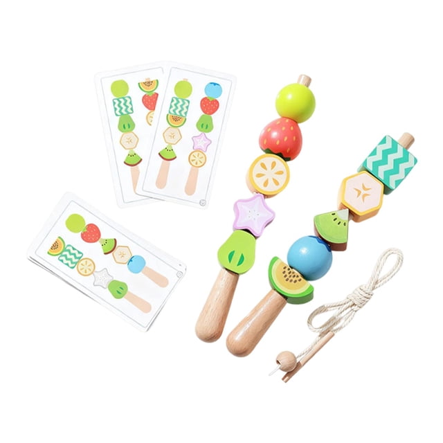 kokiya Beads Sequencing Toy Colorful Wooden Game Early Learning Educational Sensory Toy Style A