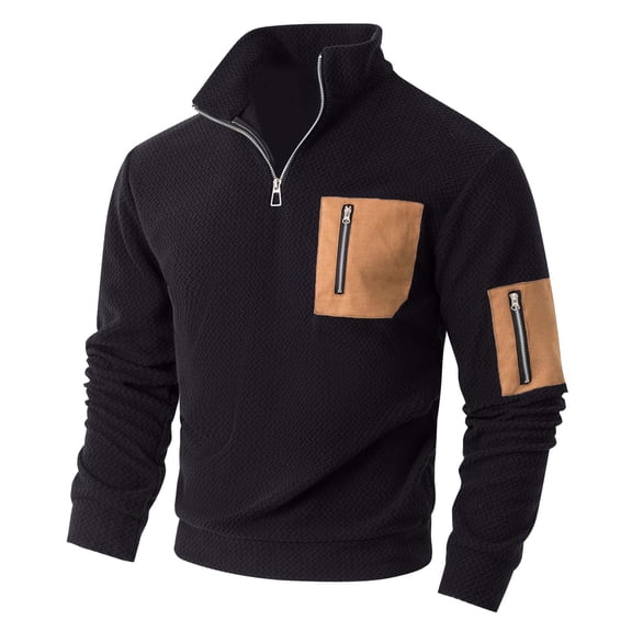 FYDUU Mens Quarter Zip Pullover Fall/Winter Casual Hoodless Sweatshirt With Pockets Long Sleeve Stand Collar Zipper Sweatshirts Comfort Pullovers