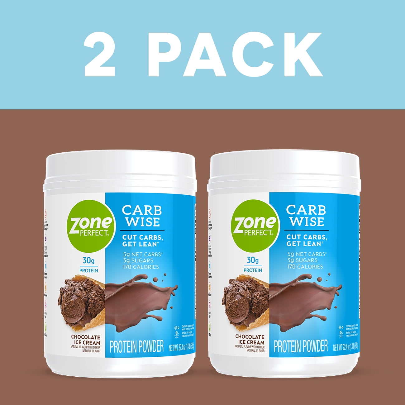 ZonePerfect Carb Wise High-Protein Powder, Chocolate Ice Cream Flavor, For A Low Carb Lifestyle, With 30g Protein, 22.4 oz, 2 Count