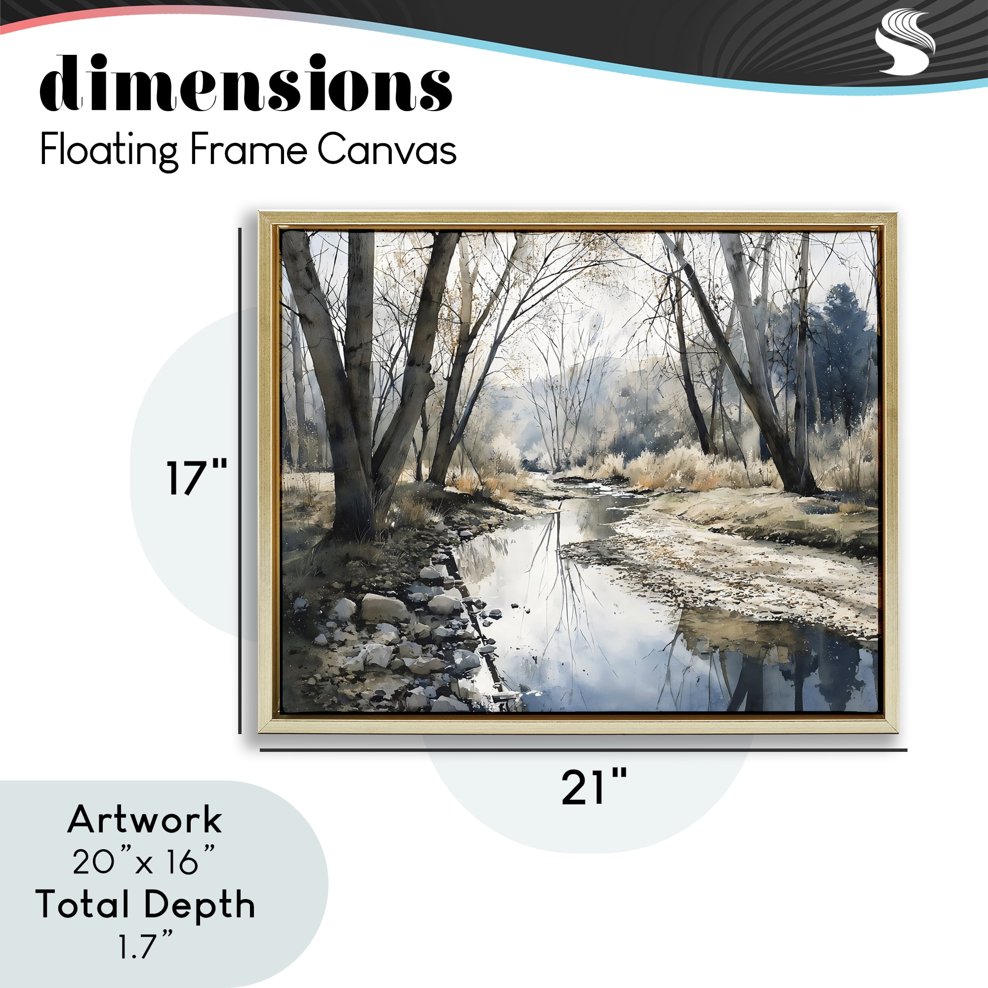 Stupell Industries Serene Reflections at Autumn Creek Gold Framed Floater Canvas Wall Art, design by Franklyn Gregory