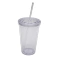thumbnail image 1 of Vaso de plástico reutilizable, transparente, de doble pared y con pajita, apto para café y zumo (500 ml), 1 of 5
