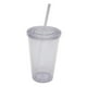 thumbnail image 1 of Vaso de plástico reutilizable, transparente, de doble pared y con pajita, apto para café y zumo (500 ml), 1 of 5