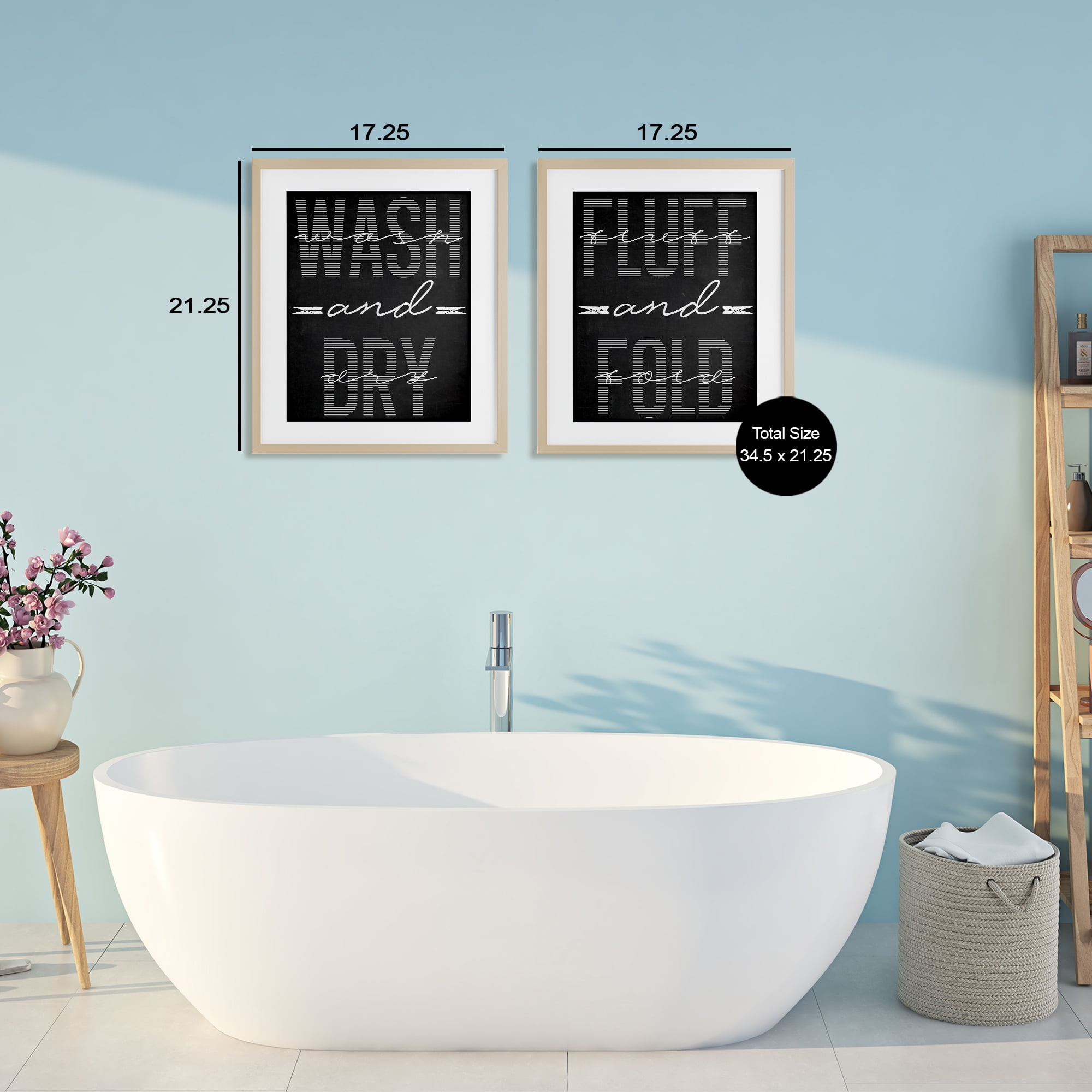 Laundry Words in Black 2 Piece Birch Framed Print Under Glass Set, design by Marcus Prime