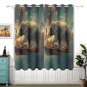 Elephant Starry Sky Ship Blackout Curtain Panels 63x55in Drapes Privacy Assured for Living room Bedroom Bathroom 2 panels set