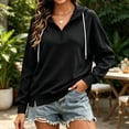 thumbnail image 2 of Cmfcve Women's Casual Half Zip Hoodies Long Sleeve Solid Color Pullover Hooded Sweatshirts with Pockets, 2 of 7