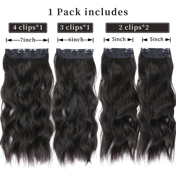 WEIF-Black Hair Extensions, 20 Inches Soft Synthetic Curly Hair Extensions Clip ins (Color: Black)