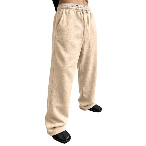 Hsovts Men's Baggy Sweatpants Drawstring Elastic Waist Rope Wide Leg Pants Unisex Breathable Oversized Streetwear Trousers Beige M