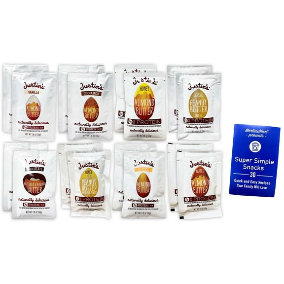 Justin's Nut Butter Single Serve 8 flavor Sampler - 2 each - 16 pouches total (1.15 oz.)   MerlinsMart Zine