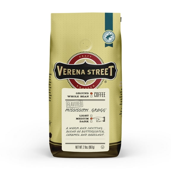 Verena Street Mississippi Grogg Flavored Ground Coffee, Medium Roast, 32 Ounces – Butterscotch, Caramel & Hazelnut Flavored Arabica Coffee