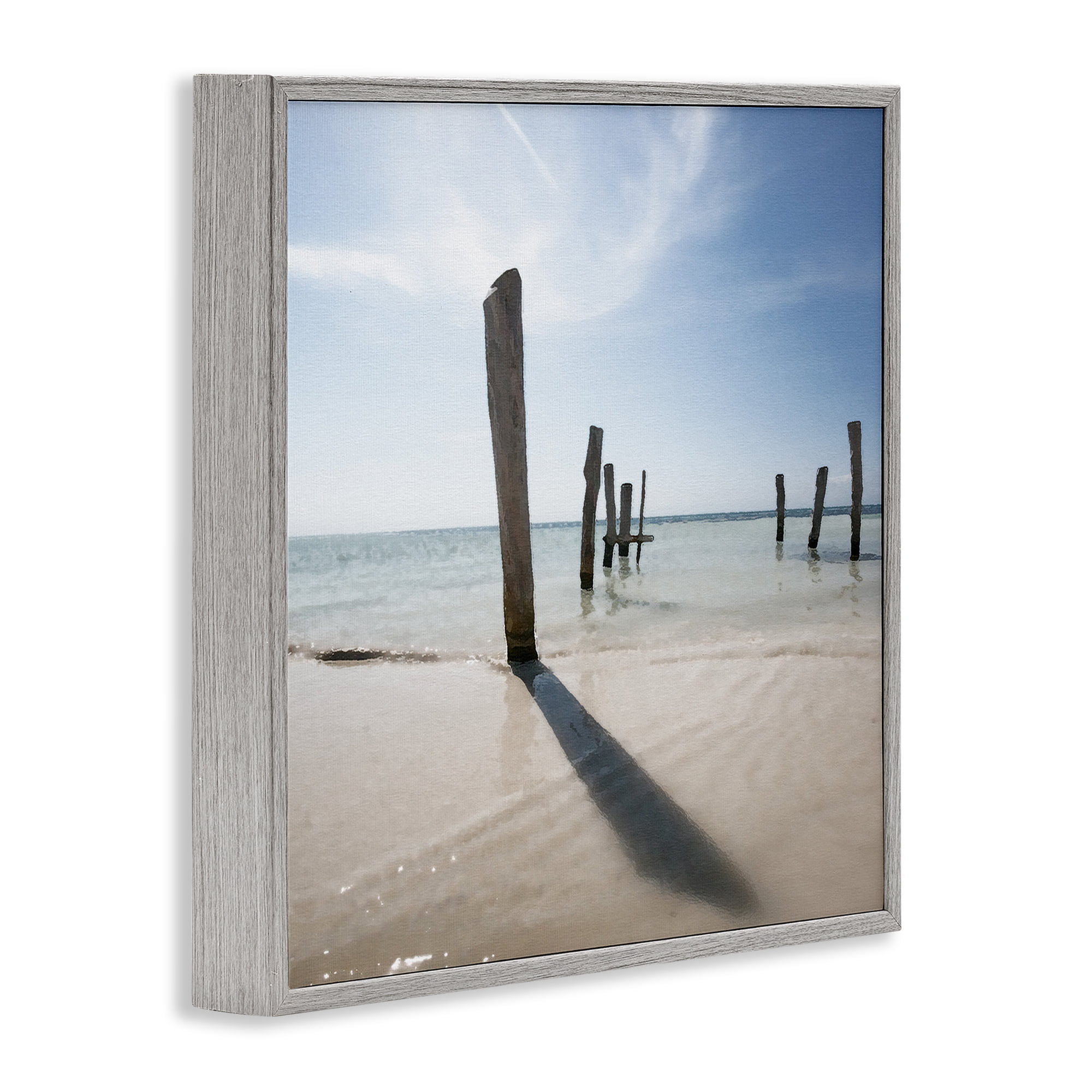 Stupell Industries Eight Beach Posts Coastal Photography Gray Framed Art Print Wall Art, 17 x 17