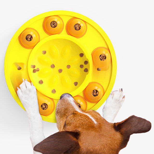 Puzle de juguete para perro plato giratorio alimentador lento juguete educativo Wdftyju interactivo con fugas tazón de comida para comer lentamente juego de entrenamiento para mascotas ga
