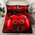 thumbnail image 2 of Homewish Gamer Gaming Queen Sheet Sets,Abstract Geometric Pattern Flat Sheet,Red Black Queen Fitted Sheet For Boys Teens,Microfiber Bedroom Decor,4-Piece, 2 of 7