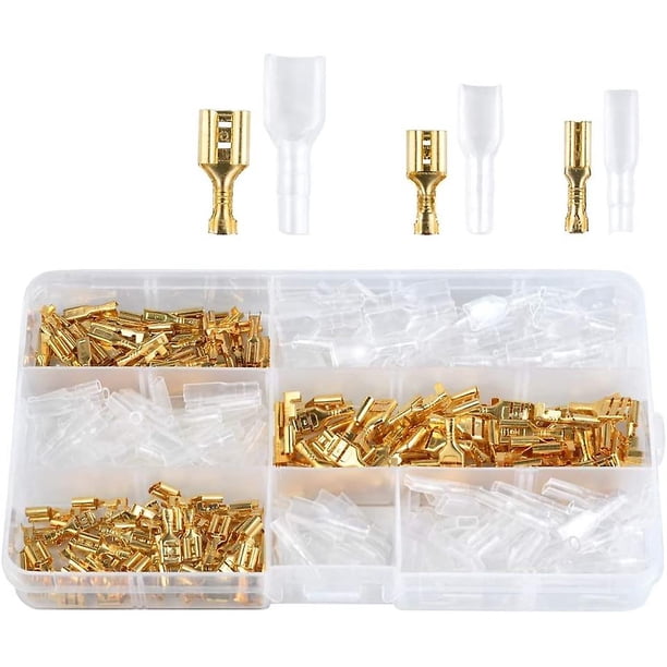 Terminales de crimpado de latón 2.8 / 4.8 / 6.3mm 150pcs Terminal de crimpado eléctrico Fastons surtidos con conector de manga de aislamiento Terminal hembra Antioxidación Anti-agrietamiento F ShuxiuWang 8390611154837