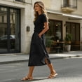 thumbnail image 7 of Linen Skirts for Women Midi Length Casual Side Button Linen Midi Skirt High Waisted Long Flowy Skirt Beach Skirts Black S, 7 of 7
