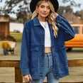 thumbnail image 2 of SWSMCLT Women's Jean Top Soft Jacket Long Sleeve Fall Pocket Ladies 80s Drop Shoulder Coat Oversized Spring Western Classic Dark Blue Medium, 2 of 5