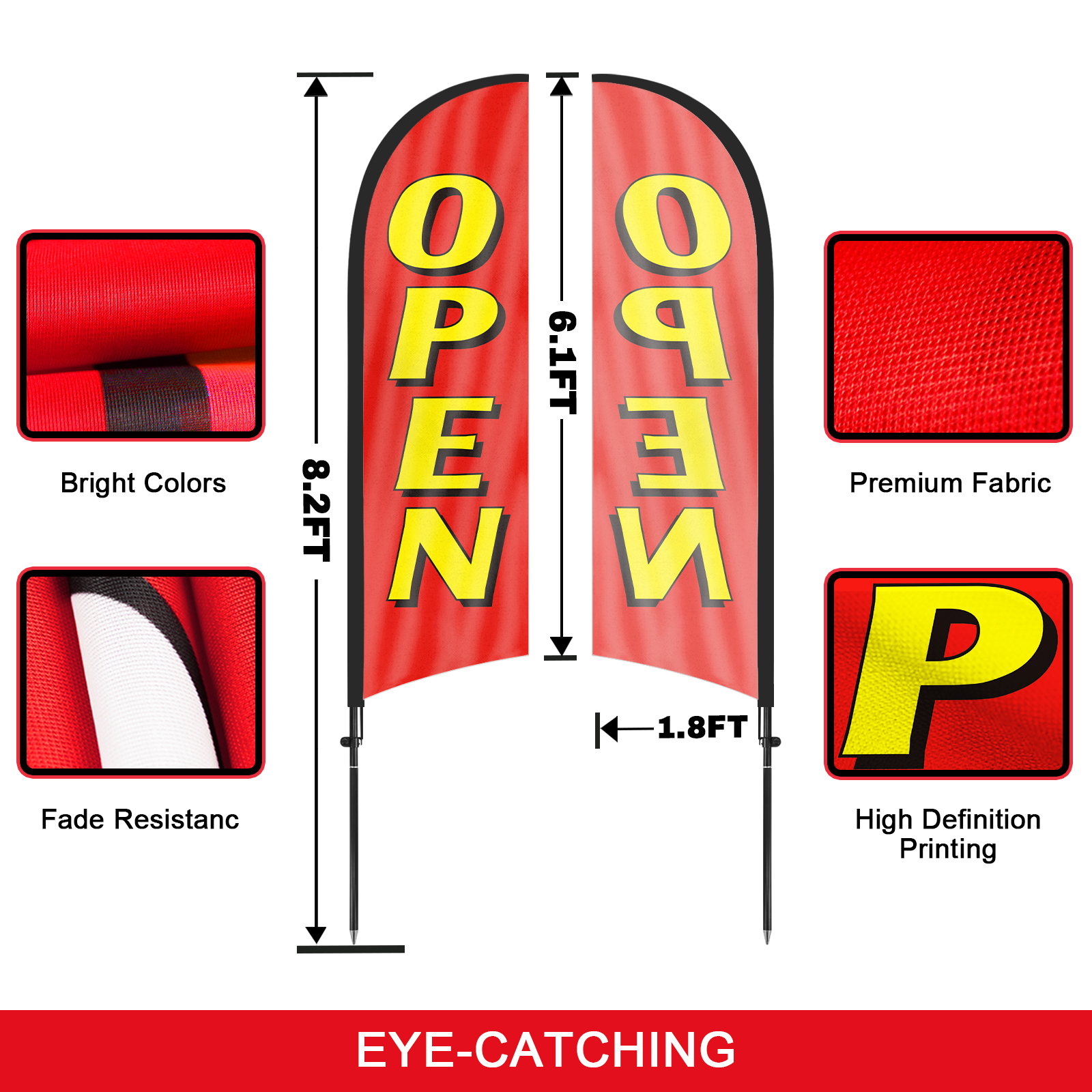 QSUM Open Sign Feather Flag with Pole Kit,7FT Open Advertising Flag, Open Business Sign,Open Windless Swooper Flag