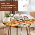 thumbnail image 4 of Burnt Orange Pumpkins Fall Round Tablecloth, Fitted Table Cover with Elastic for 45"-54" Round Tables, Thanksgiving Cat Yellow Sunflowers Table Cloth Outdoor Dinning Party Waterproof Tablecloths, 4 of 7