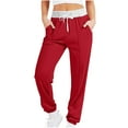 thumbnail image 3 of ctdiral Womens Fleece Sweatpants Casual High Waist Drawstring Straight Leg Tapered Pants Outdoor Active Joggers with Pockets Fall Workout Athletic Long Pants Trousers Red M, 3 of 6