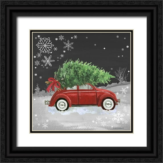 Phillips, Anita 26x26 Black Ornate Wood Framed with Double Matting Museum Art Print Titled - Red Car on Black