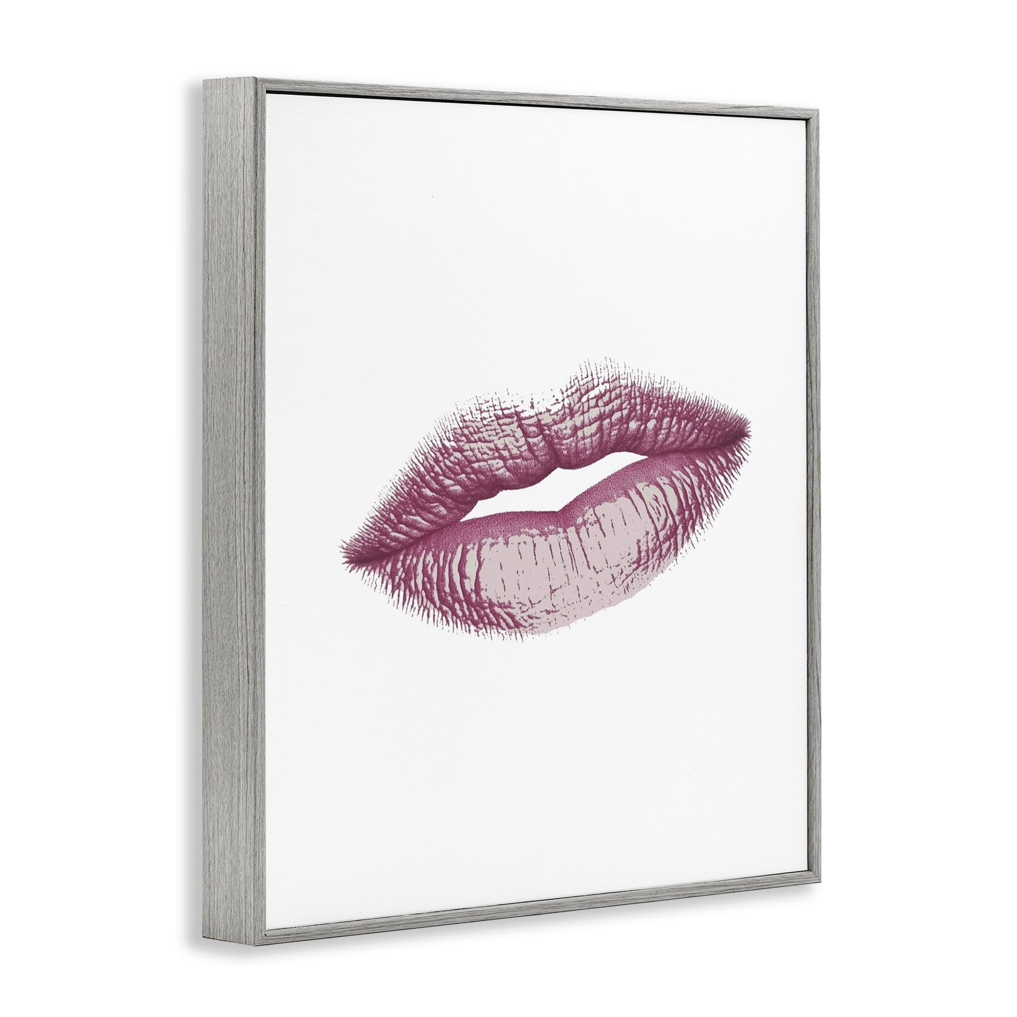 Feminine Pink Lips Glam Gray Framed Giclee Art, design by Christine Simpson Art