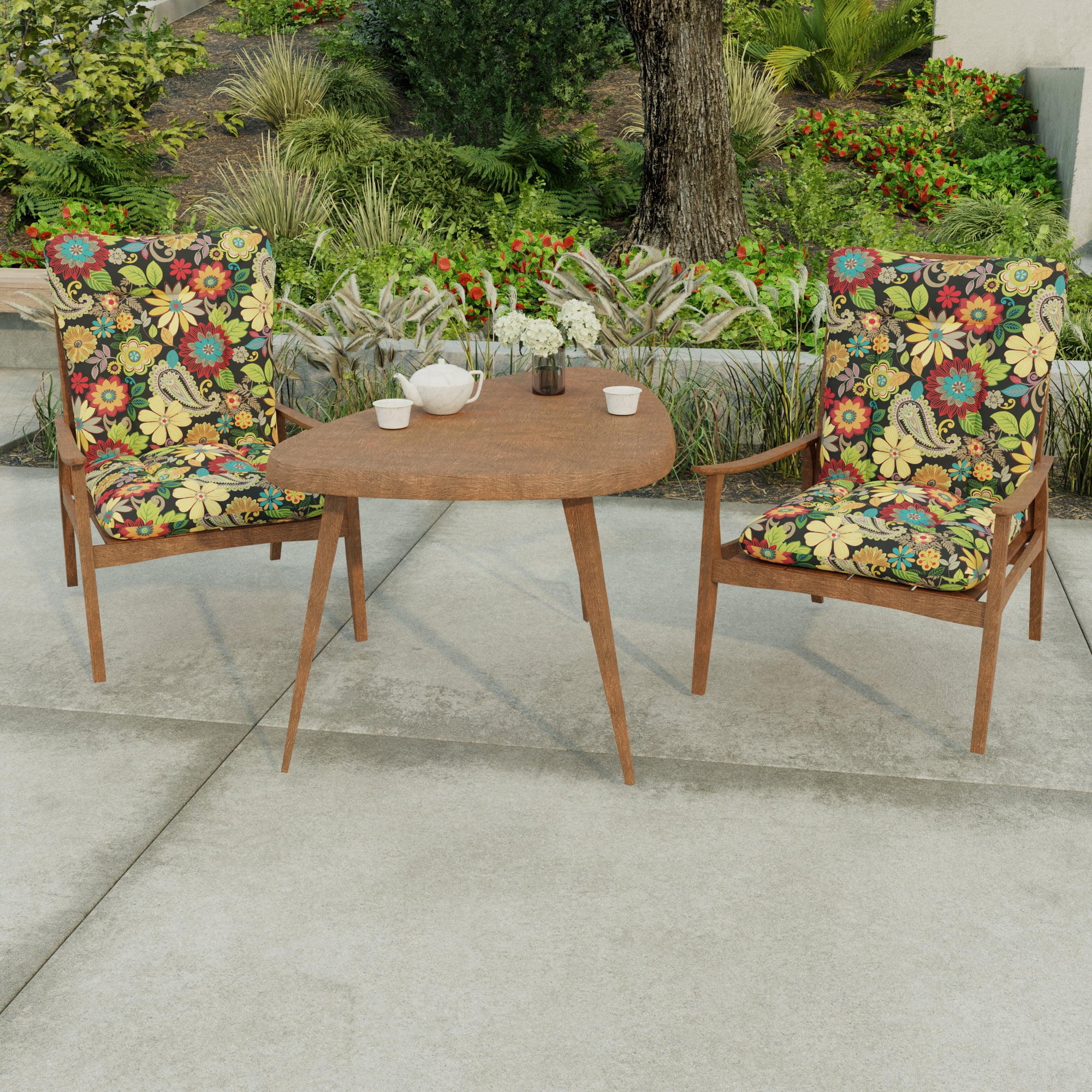 Jordan Manufacturing 38" x 21" Gaya Pizzazz Multicolor Floral Rectangular Outdoor Wrought Iron Chair Cushion with Ties and Hanger Loop