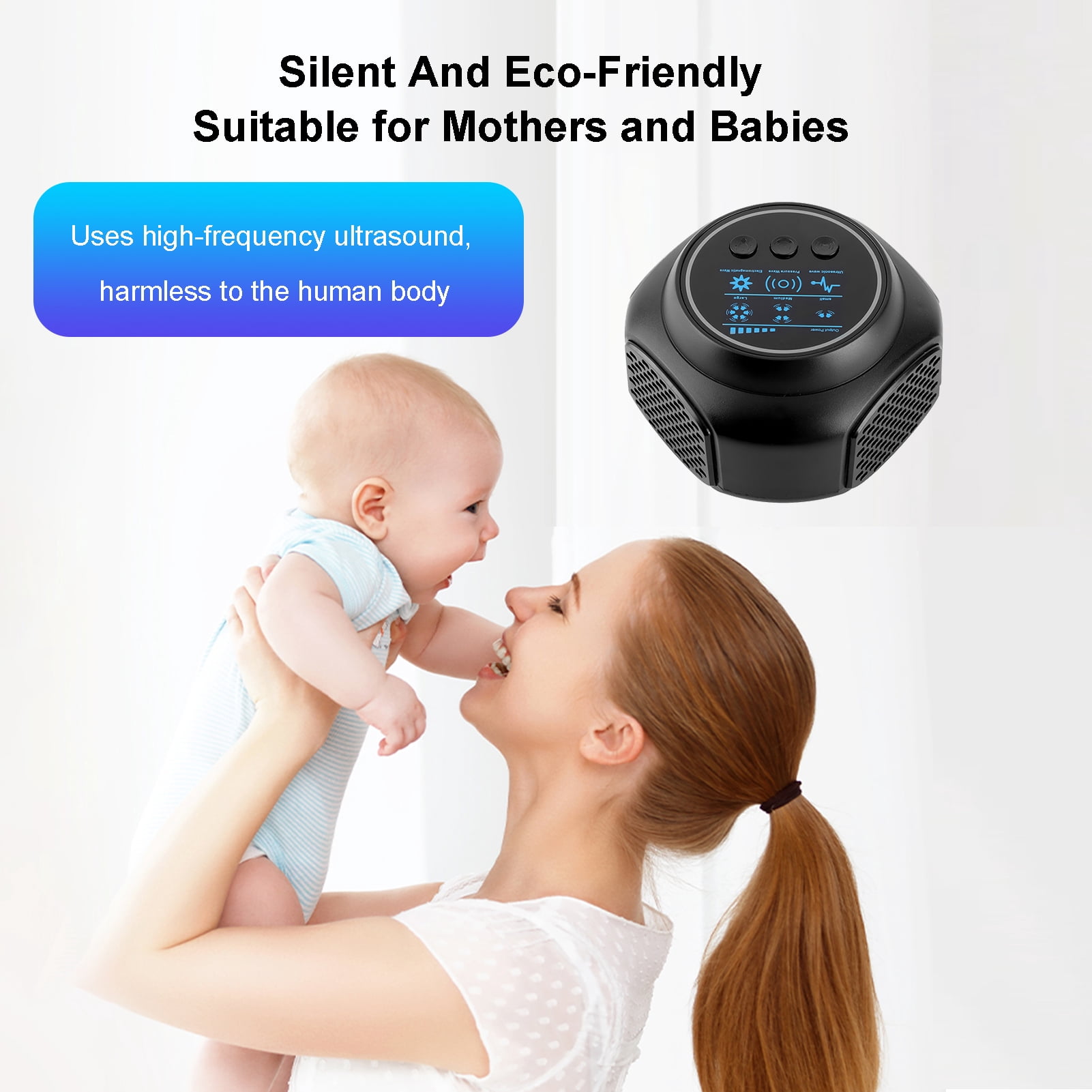 BIMZUC Ultrasonic Mice Repellent 360° Rat Deterrent Device with 4 Modes 25-50kHz Versatile Indoor Pest Repeller for Home Basement Garage, Black, US Plug (5.51 inches / 14.00 cm)