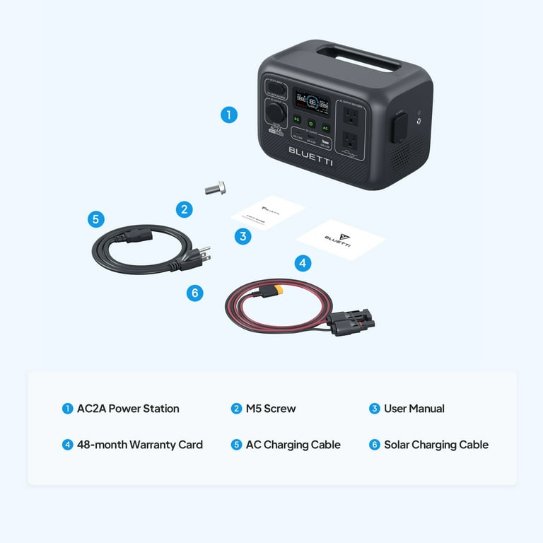 BLUETTI Portable Power Station AC2A with 100W Solar Panel, 204Wh LiFePO4 Battery Backup w/ 2 300W (600W Power Lifting) AC Outlets, Recharge to 80% in 40 Min., Solar Generator for Outdoor Camping