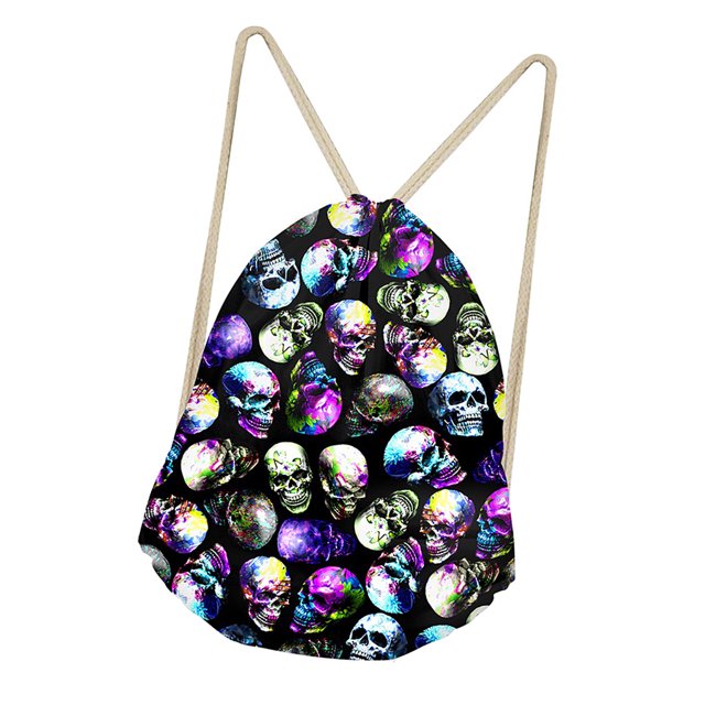 Bolsas Con Cordón De Cráneo Ropa Storge Organizador Para Viajes De Gimnasio, Sackpack Yoga Dance Travel Daypack Multi Skull 2 Soledad Mochilas con cordón de calavera