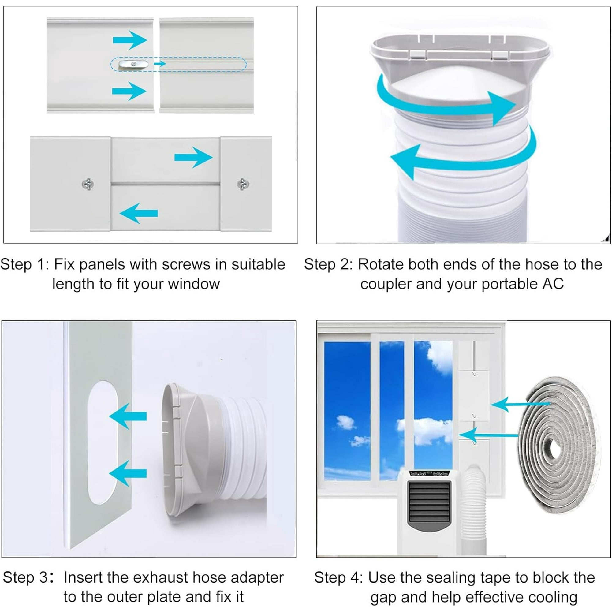 Portable AC Window Vent Kit for 5.9” Exhaust Hose, Adjustable Sliding Window Seal (Up to 79” Length), Universal Replacement Kit for Portable Air Conditioner with Coupler