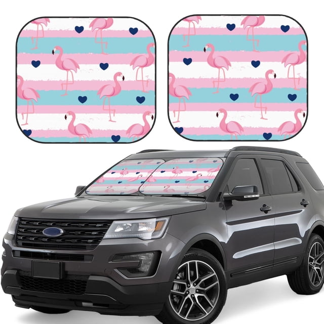 Saiise Flamingo1 for Foldable Car Sun Shades (2-Pack) Offer Sun Protection with an Easy-fold Design for Convenient Windshield Shading-Medium