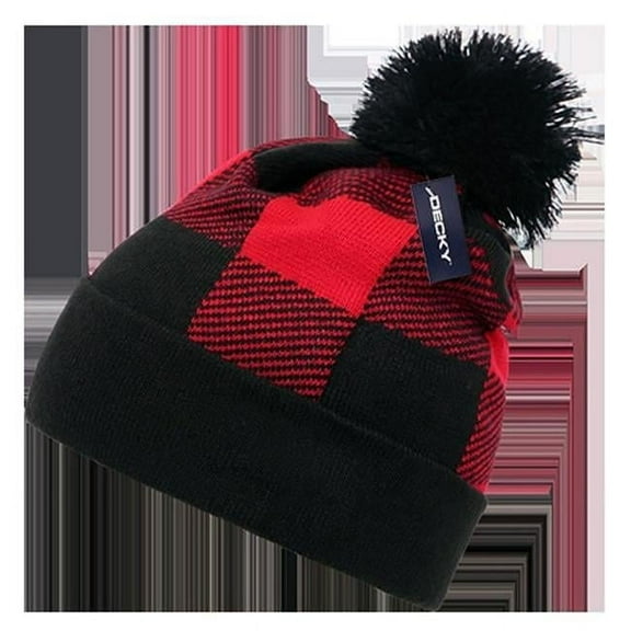 Decky Beanies Pom Plaid Beanie - Red