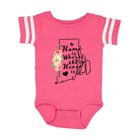 

Inktastic Rhode Island Home is Where The Heart is with Watercolor Floral Gift Baby Girl Bodysuit