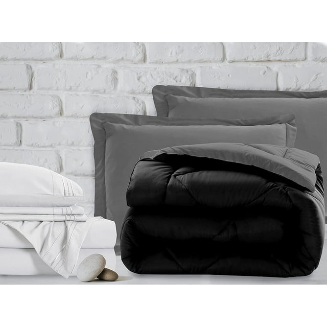 Mocassi 7-Piece Bed-in-a-Bag Comforter & Sheet Set- Luxurious 1800 Premium 7-Piece Cali King Size Bed-in-a-Bag, Super Cozy Bed Sheets and Comforter Set, Wrinkle and Stain Resistant, Black/Gray