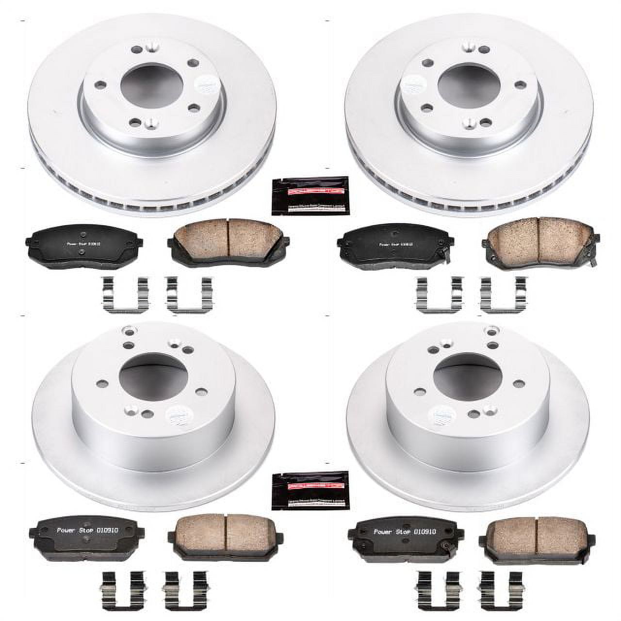 PowerStop Front and Rear Geomet Coated Brake Rotor and Pad Kit Fits: KIA Select Models CRK5852
