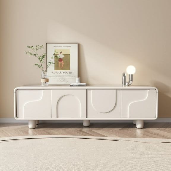 Guyii TV Stand for TVs up to 70", Modern Entertainment Center, Console Table, Creamy White TV Stand with 2 Cabinets