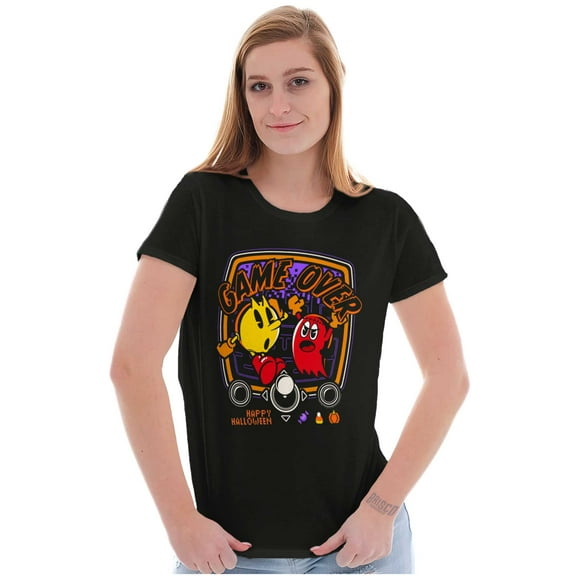 PACMAN Happy Halloween Game Over Women's T Shirt Ladies Tee Brisco Brands S