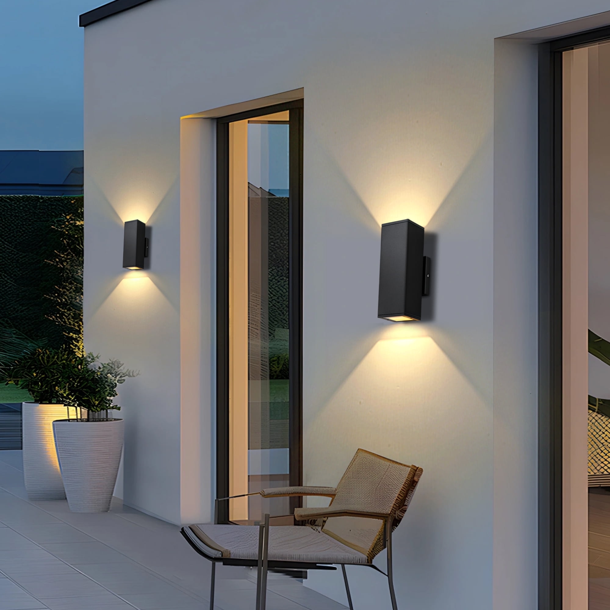 GCGAFUL Indoor/Outdoor Wall Light, 11 in. 2-Light Dimmable Rectangular Black Up/Down LED Outdoor Wall Lantern Sconce