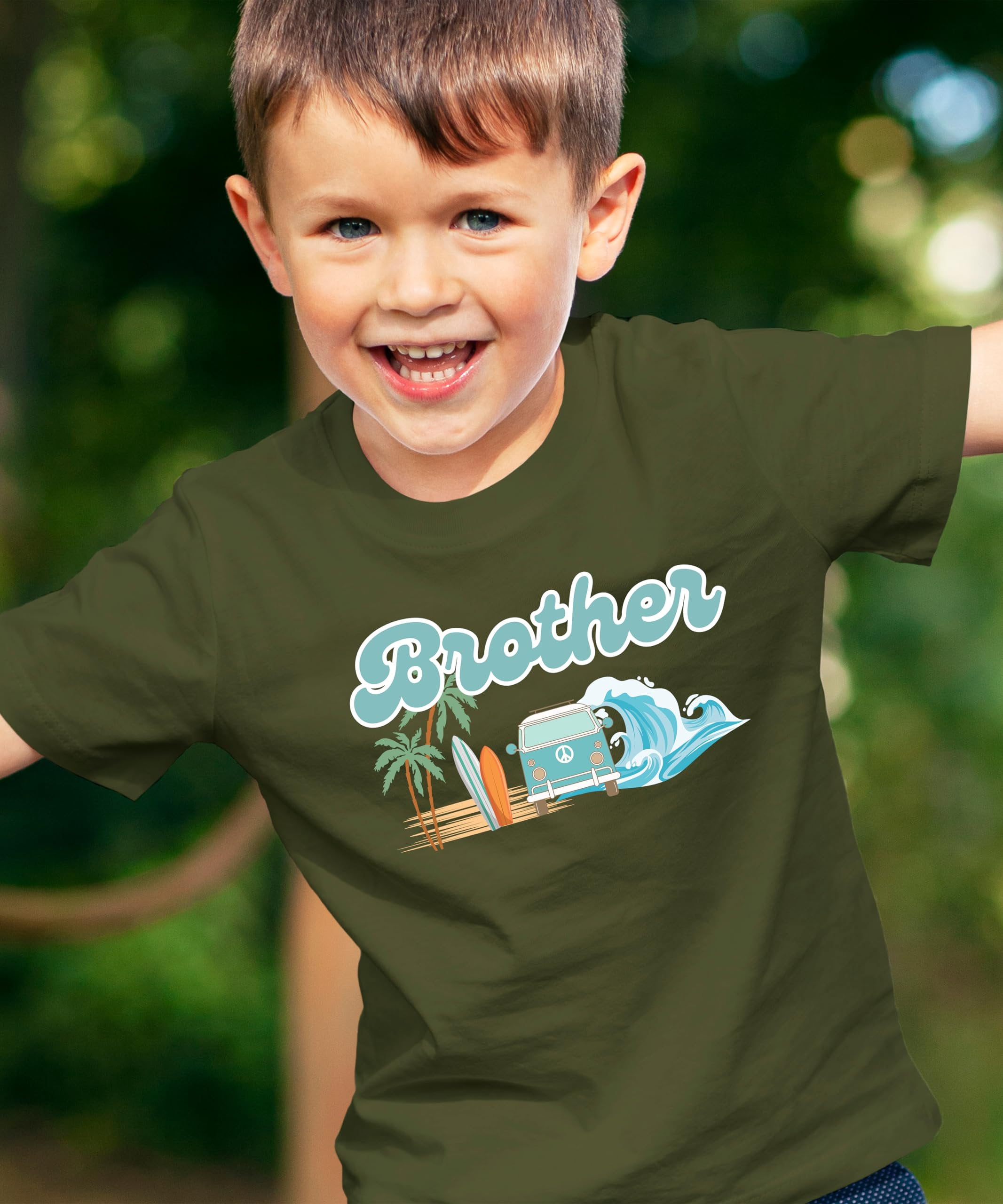 The Big One Surf Theme Matching Family Birthday Shirt for Brother -Sold Individually Military Green Shirt 5-6