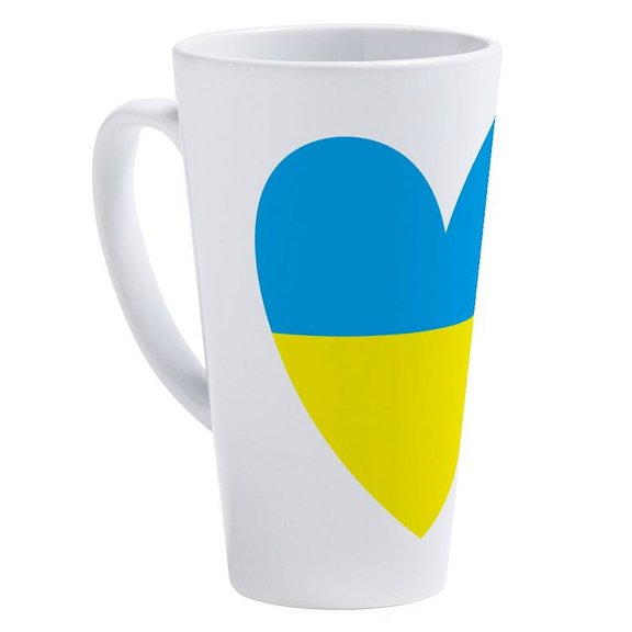 CafePress - I Stand With Ukraine Heart - 17 Oz White Ceramic Latte Mug