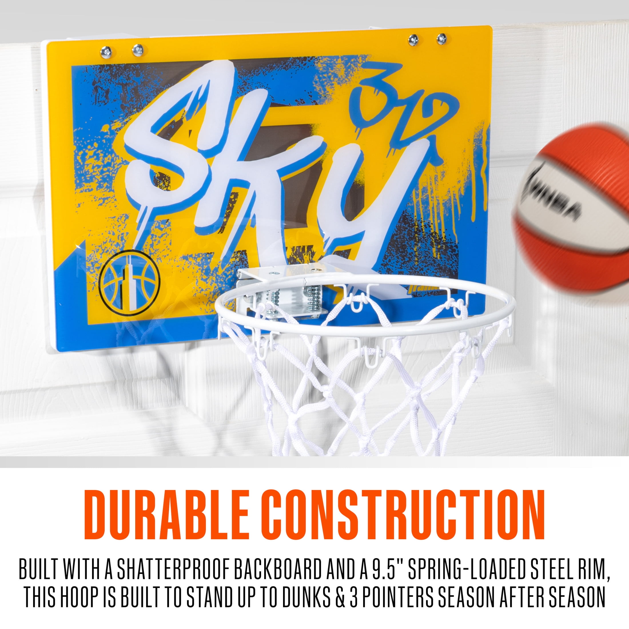 Franklin Sports WNBA Chicago Sky Over the Door Basketball Hoop - Kids Indoor Basketball Hoop with Mini Ball - WNBA Fan Shop Mini Hoop for Bedroom + Office